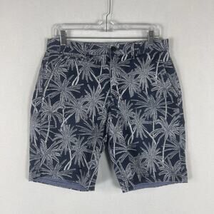 Gap Khaki Shorts Mens 30 Indigo Palm Print Chambray Hem 10" Inseam Vintage Fit